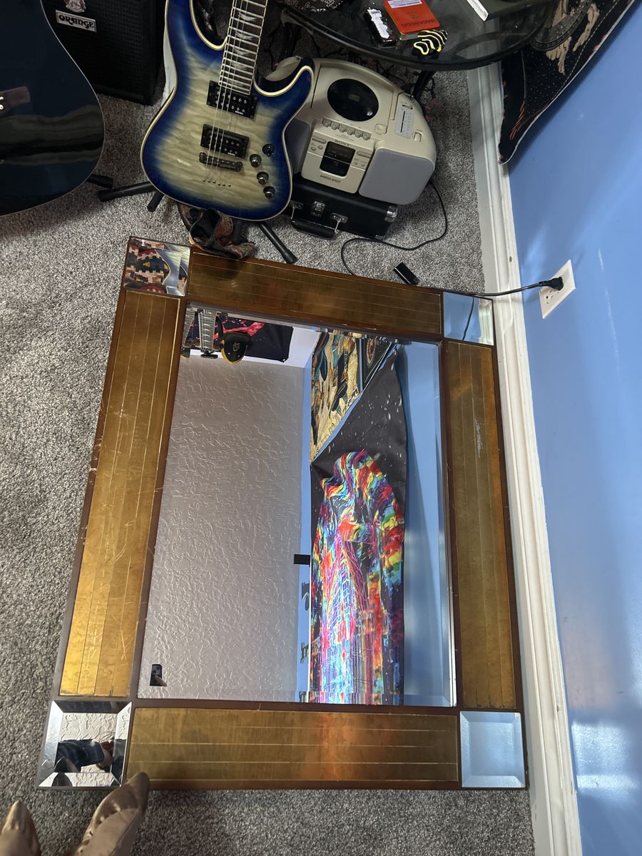 Vintage Art Deco Wood Veneer wall mirror