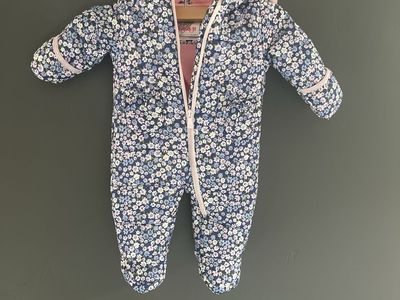 Cute Floral Baby Snowsuit 3-6 Months Pink Faux Fur Hooded One-Piece