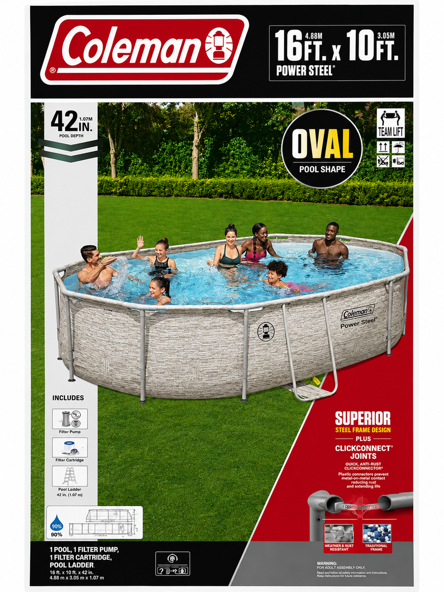 Coleman Power Steel Oval Above Ground Pool Set - 16ft x 10ft x 42in