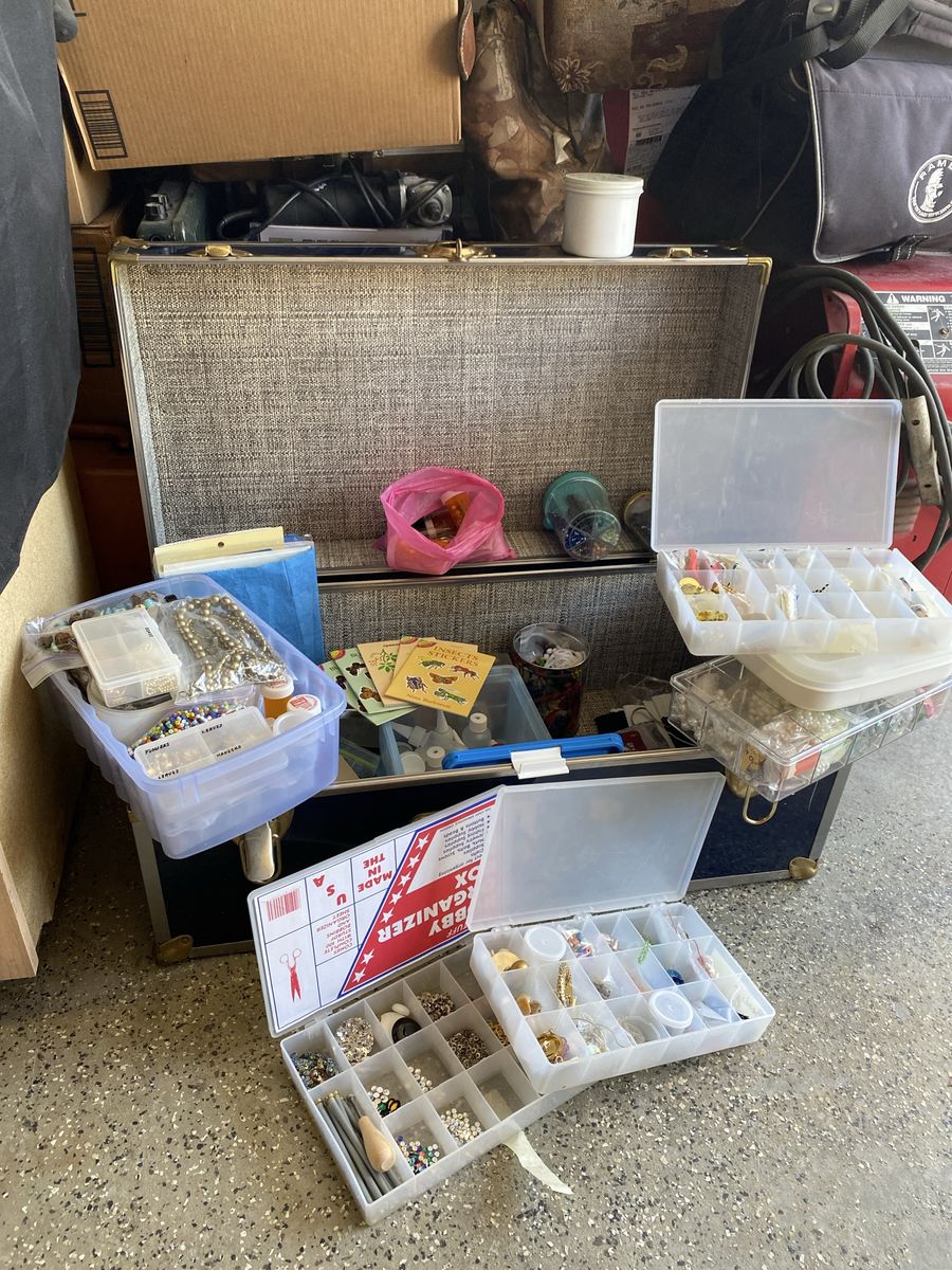 Vintage Trunk full of Craft Supplies and Jewelry Making Beads & Findings - Hobby Organizer Boxes Included