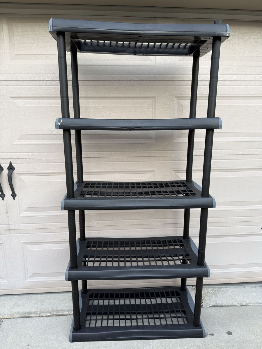 Black & Grey 5-Tier Heavy Duty Plastic Storage Shelving Unit - 70" Tall
