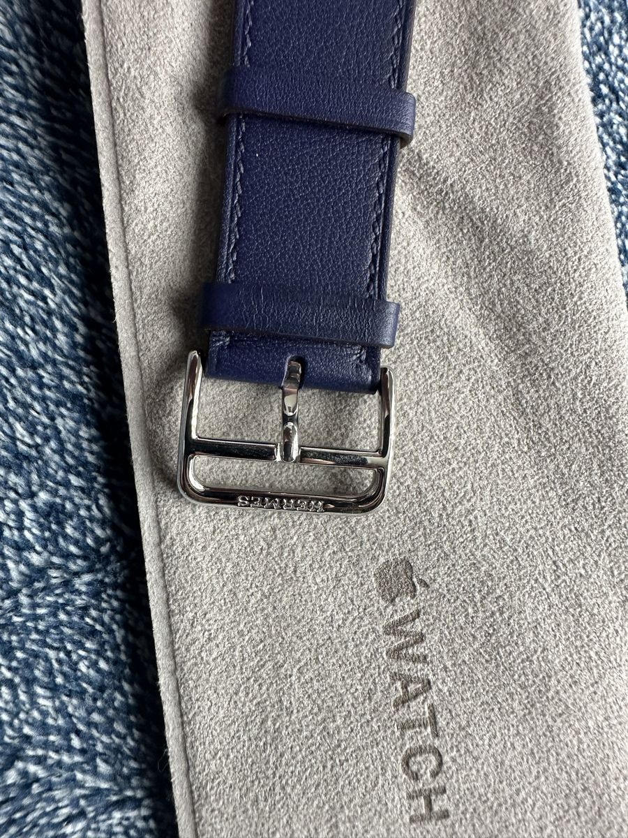 Apple Watch Hermes Leather Single Tour Band Blue / Printed