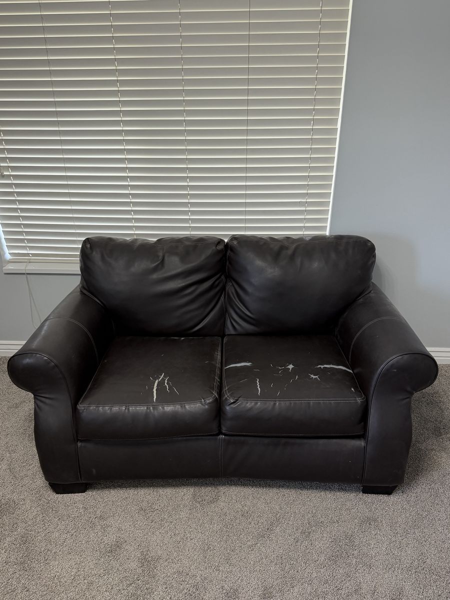 Dark Brown Leather Loveseat - 61.5" Length, Functional, Minor Leather Cracks