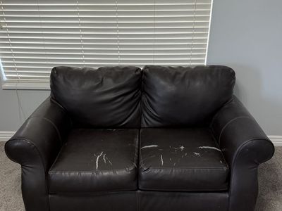 Dark Brown Leather Loveseat - 61.5" Length, Functional, Minor Leather Cracks