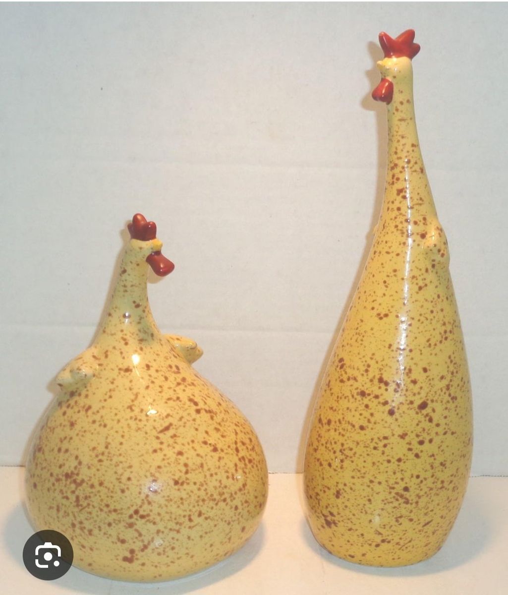 12"and 8" Tall Catherine Hunter Ceramic Chicken Vintage