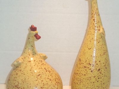 12"and 8" Tall Catherine Hunter Ceramic Chicken Vintage