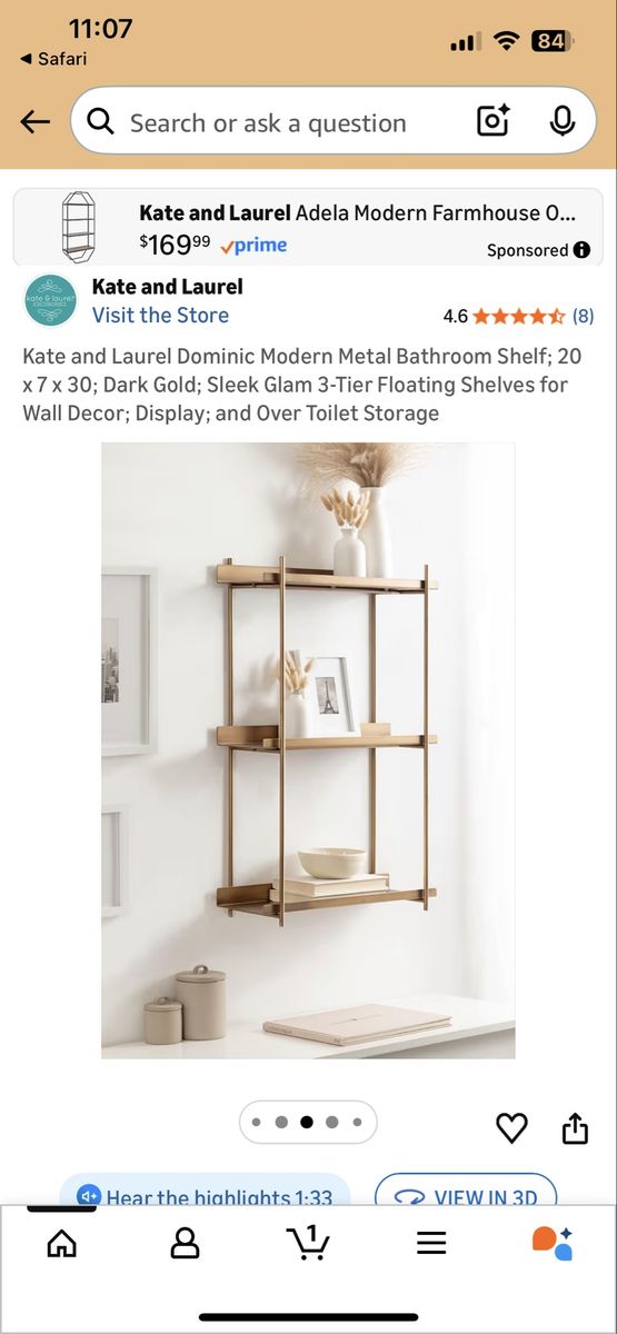Beautiful New Modern Metal Bathroom Shelf