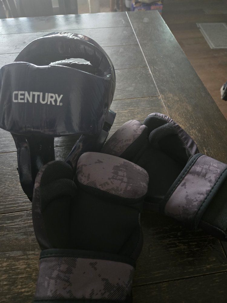 Century Martial Arts Headgear & Gloves Set - Youth Blue/Grey Kickboxing/MMA Gear