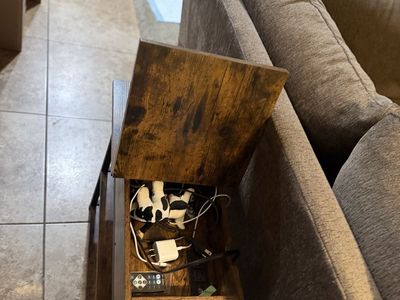 2 side tables with charging inputs.