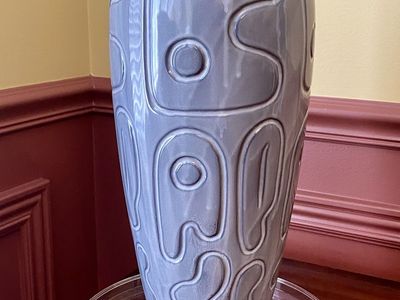 LIKE NEW - 16” Italian Modern Gray Glazed and Incised Ceramic Vase