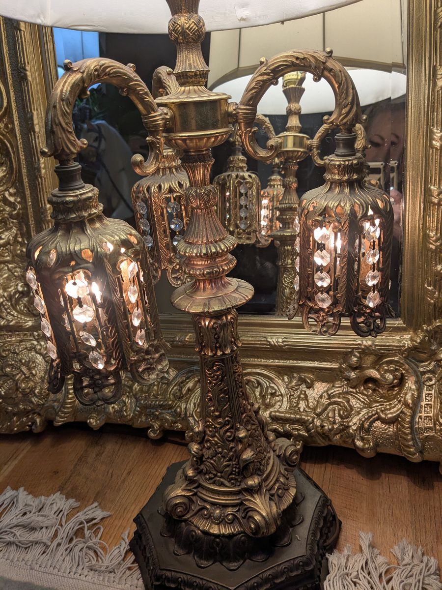 Antique Loevsky & Loevsky Hollywood Regency Brass and Crystal lamp