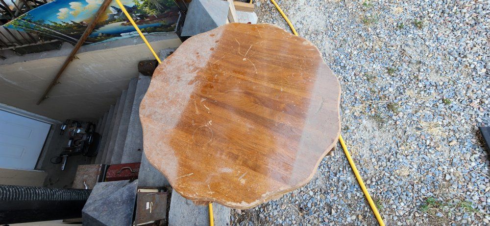 Vintage Carved Wood Accent Side Table with Scalloped Top