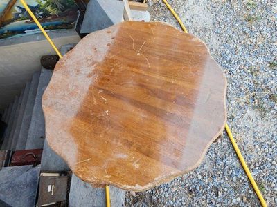 Vintage Carved Wood Accent Side Table with Scalloped Top