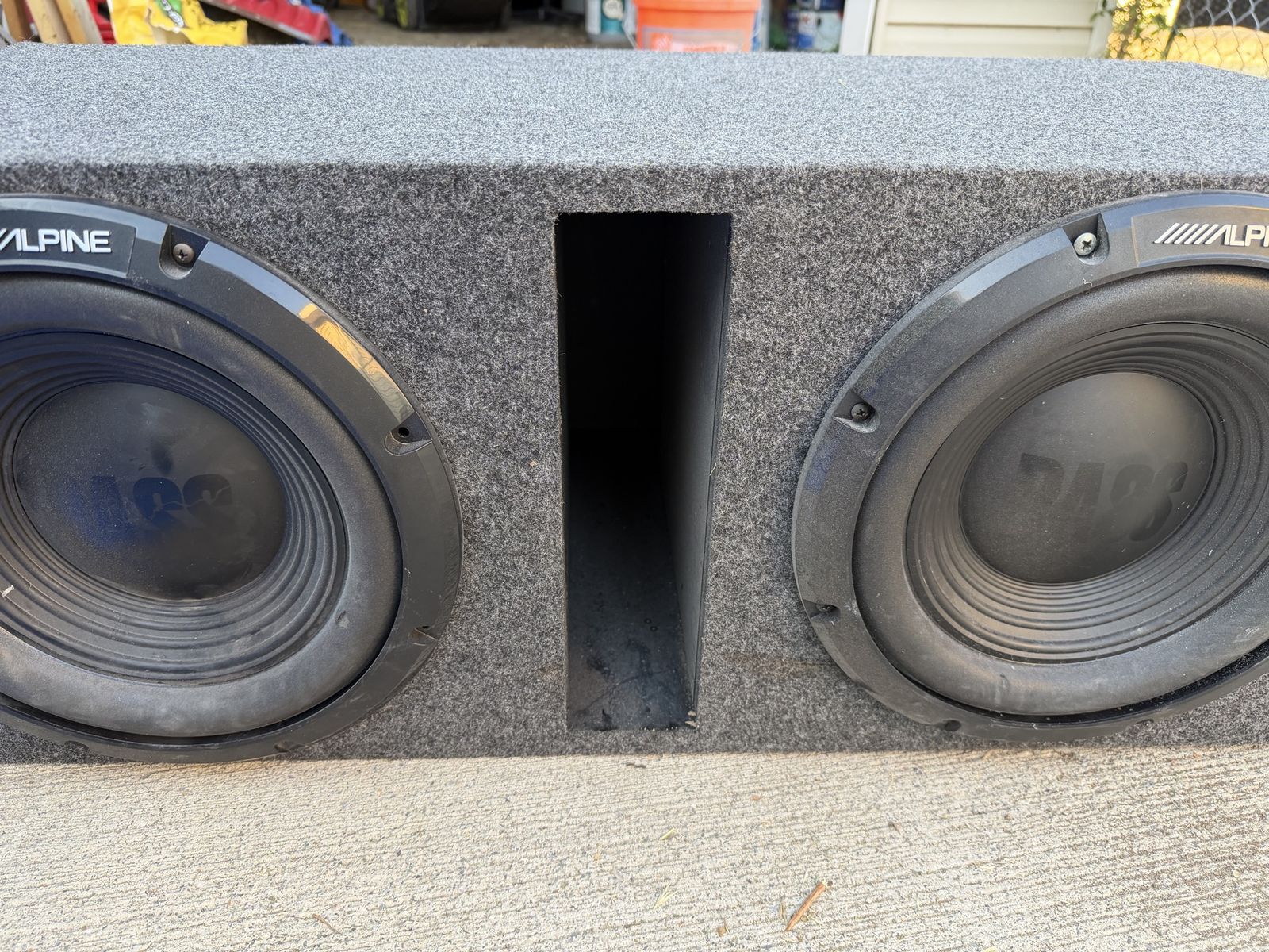 Dual Alpine Subwoofers in Ported Carpeted Enclosure Box