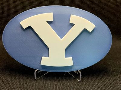 BYU Y Logo 3D Printed Desk Decor - Blue and White, Stand Included