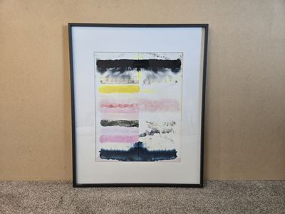 Abstract watercolor art framed and matted with modern black frame