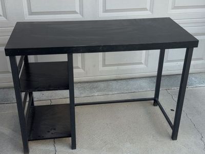 Black Modern Computer Desk with Attached Storage Shelves