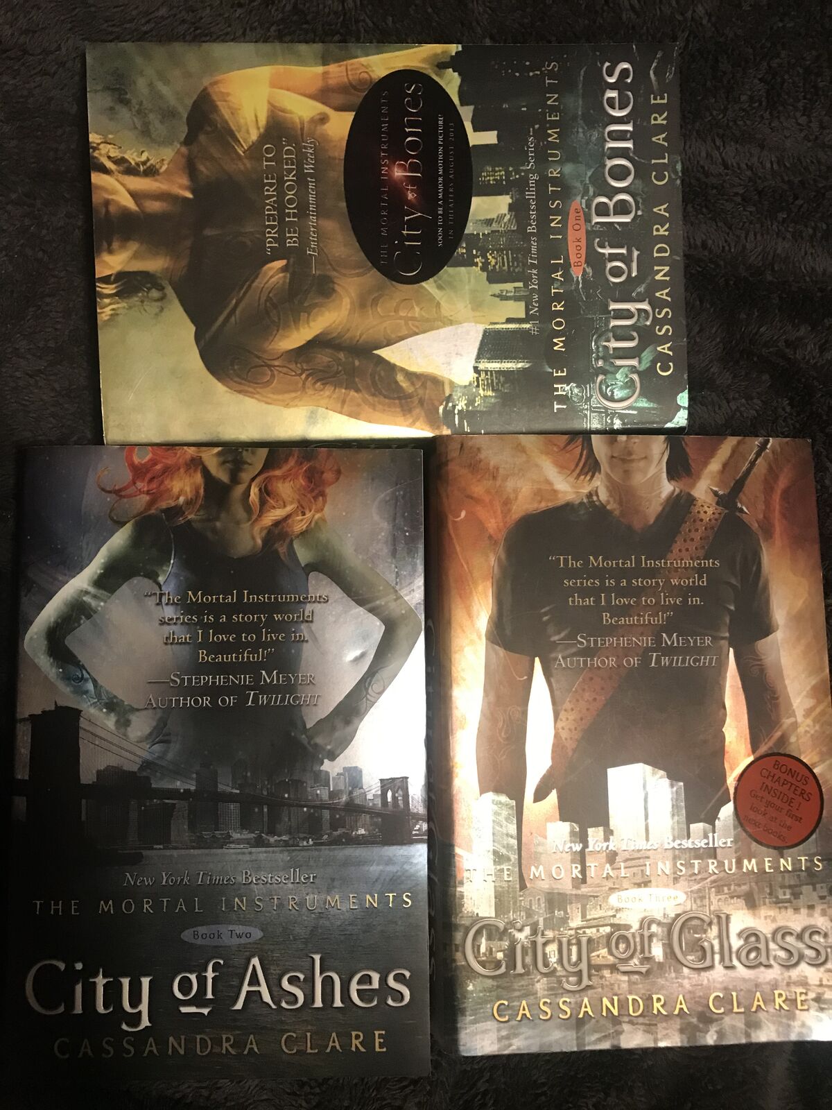 Lot of Book 1 2 3 City of Bones Ashes Glass The Mortal Instruments, Book Paperback Cassandra Clare