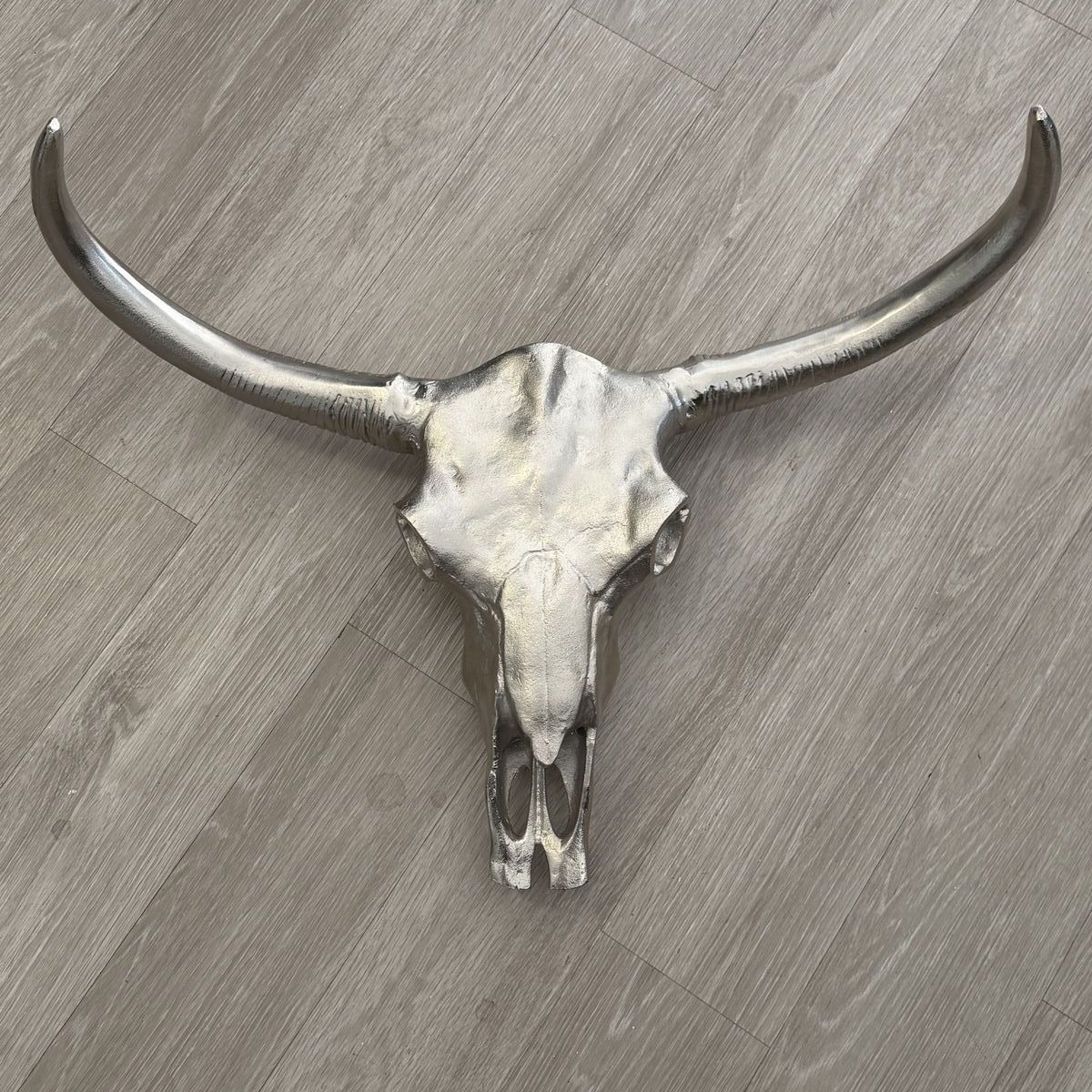Silver colored Longhorn Skull Wall Decor - Faux Taxidermy Boho Western Chic