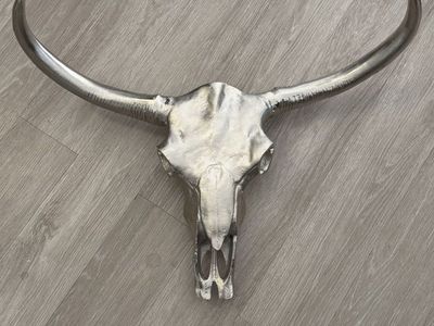 Silver colored Longhorn Skull Wall Decor - Faux Taxidermy Boho Western Chic