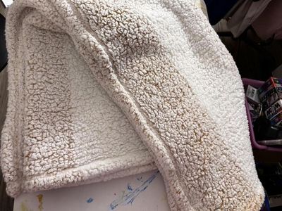 64 inch X 121 inch sized Two-Tone White & Beige Soft Sherpa Fleece Throw Blanket