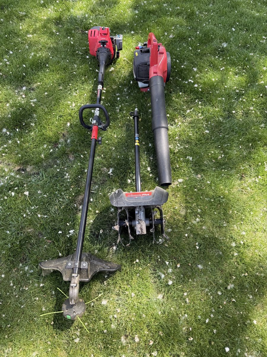 Troy Built Trimmer Plus with Tiller Attachment and Troy Built Leaf Blower