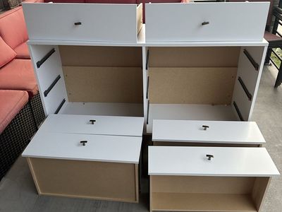 White Double Dresser with Six Drawers and Metal Pulls Used