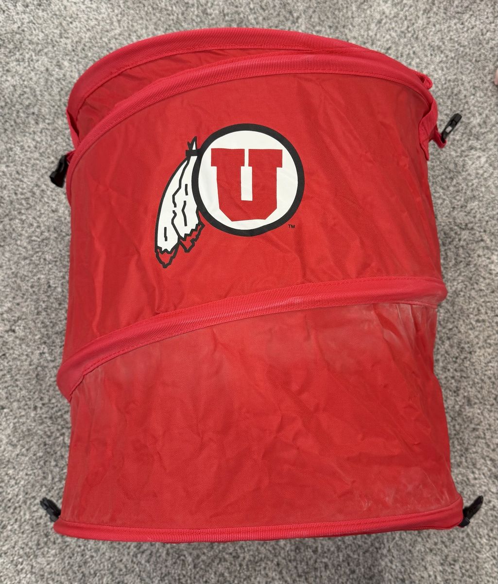 University of Utah Utes Pop-Up Collapsible Cooler or Trash Can/Hamper - Red Team Logo