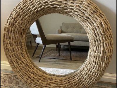 26" Round Woven Seagrass Mirror – RARE Threshold Collection (New Condition)