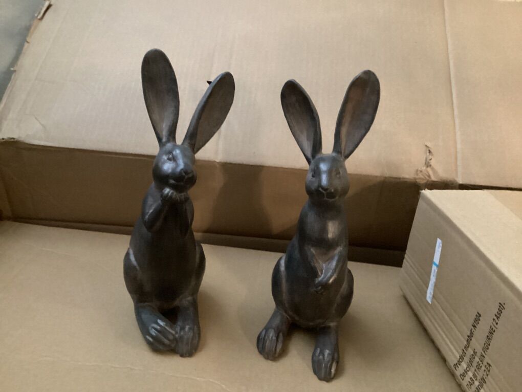 2- Rabbit Figurines 5.25 X 3.5 X 11.5 black Resin