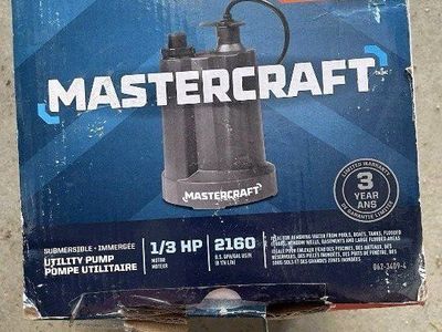 30Mastercraft 1/3 HP Electric Utility Pump - 2160 GPH - Submersible Water Pump