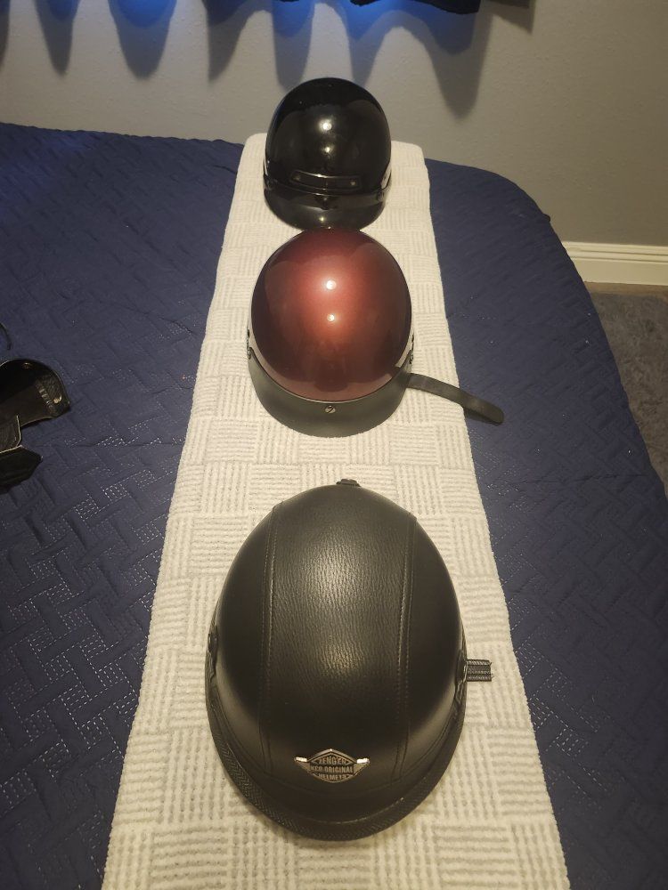 Lot of 3 Motorcycle Half Helmets Including Z1R Leather Cover