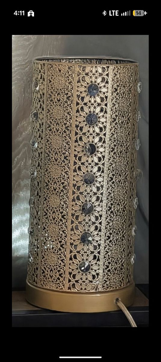 Ornate Silver Metal and Crystal Table Lamp - Unique Decorative Lighting
