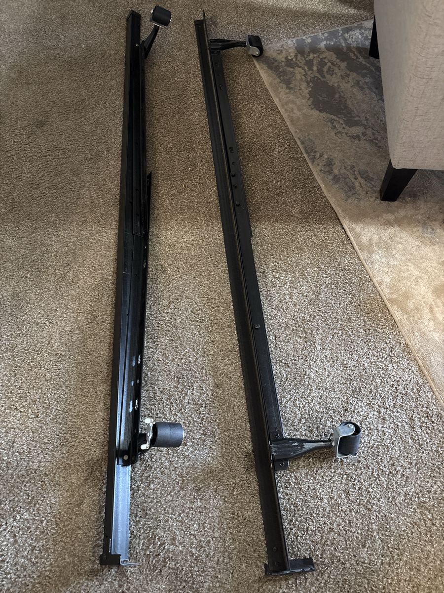Black Metal Queen Size Bed Frame Rails with Wheels