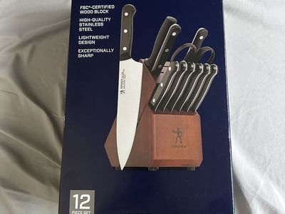 HENCKELS Solution 12-Piece Knife Block Set - FSC-Certified Wood Block, High-Quality Stainless Steel