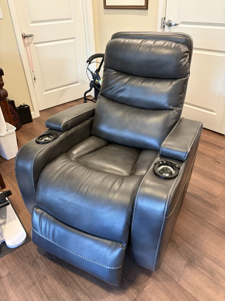 Gray Leather Recliner Chair with Cupholders - Used Excellent Condition