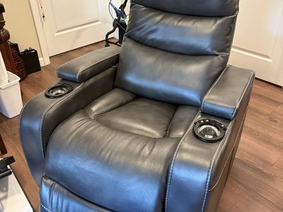 Gray Leather Recliner Chair with Cupholders - Used Excellent Condition