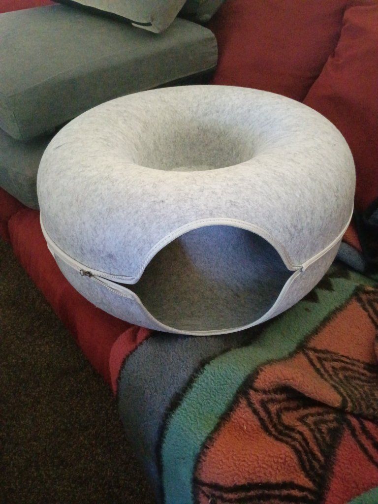 Felt Donut Cat Tunnel Bed with Zipper - Light Gray