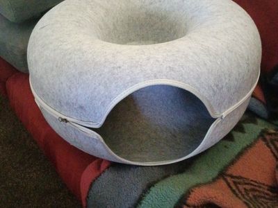 Felt Donut Cat Tunnel Bed with Zipper - Light Gray