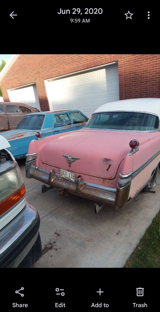 1956 Chrysler Crown Imperial Pink and white Sedan - Project Car / For Parts - Flat Tires, Rust, Non-Running 354 Chysler Hemi
