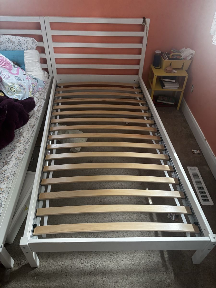 IKEA Tarva Twin Bed Frame with Slatted Bed Base - White Wood, Good Condition