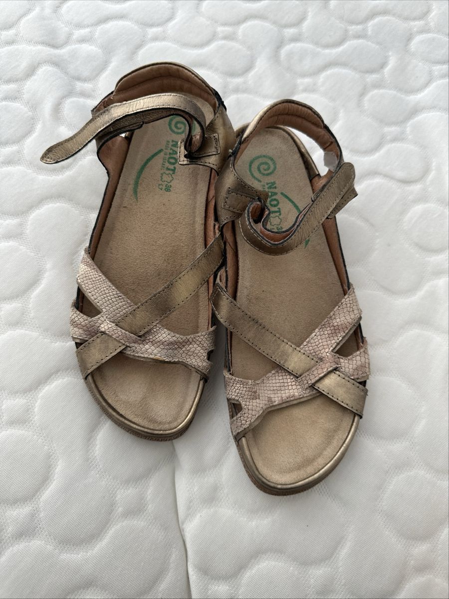 NAOT Women's Gold Metallic Criss-Cross Strap Sandals - Size 38 (US 7)
