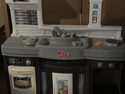 Step2 Fun With Friends Kids Kitchen Play Set - Gray & White, Realistic Sounds & Accessories