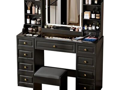 43" Makeup Vanity Desk with Mirror and Lights, & P