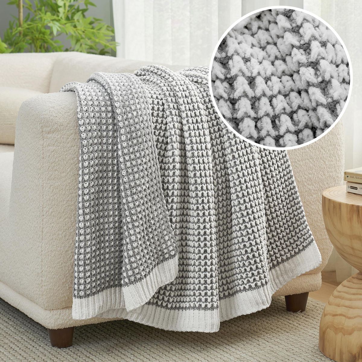 New! Amélie Home Knit Throw Blanket, Soft Chenille Cozy Breathable Pineapple Chunky Decorative Blanket for Couch, Bed & Sofa