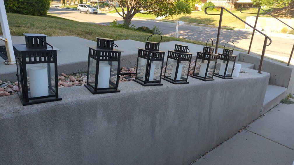 Set of 6 Black Metal Decorative Lanterns with LED Candles - Various Sizes