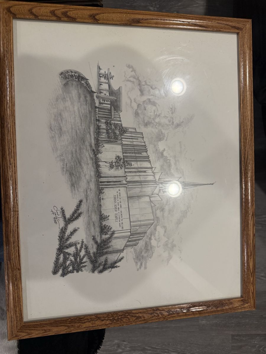 Limited Edition Jordan River Temple Framed Sketch – Signed Chad S. Hawkins (Hidden Image!)