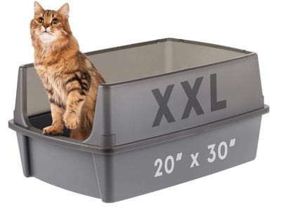 XX-Large Open Top Cat Litter Box, 30" L x 20" W x 14" H Gray