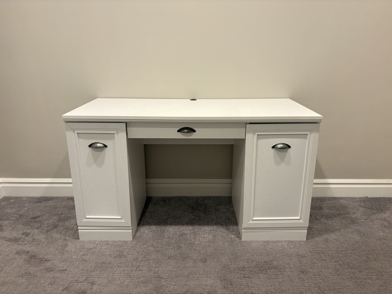 White Wood Pedestal Desk with 3 Drawers