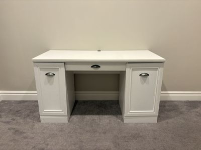 White Wood Pedestal Desk with 3 Drawers